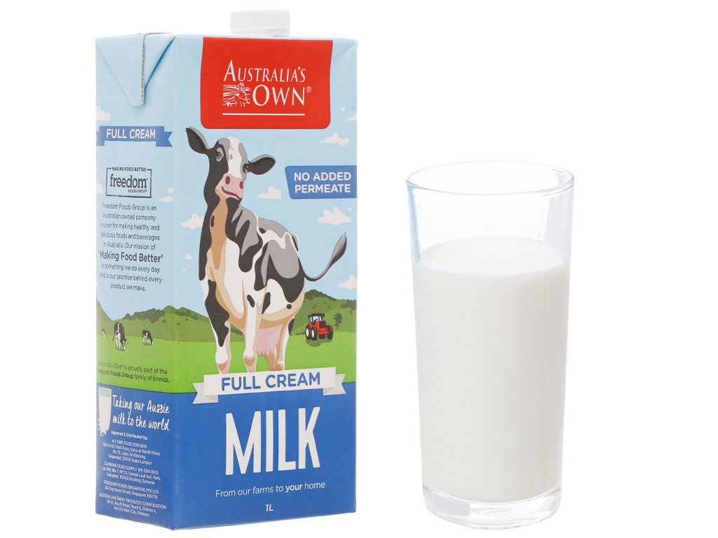 Sữa tươi nguyên kem không đường Australia's Own hộp 1 lít